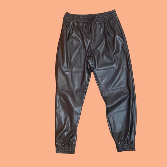 ZARA Faux Leather Jogger Pants - Black | Size M - Picture 2 of 9
